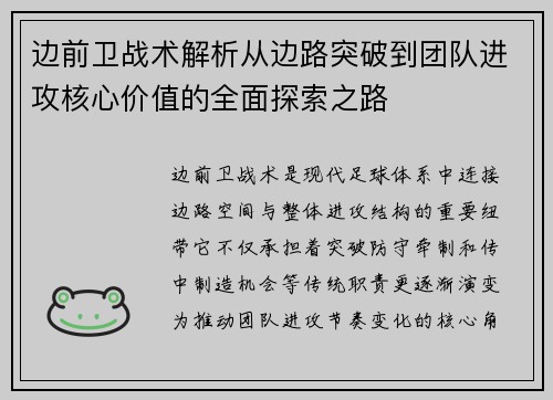 边前卫战术解析从边路突破到团队进攻核心价值的全面探索之路 边前卫战术解析从边路突破到团队进攻核心价值的全面探索之路